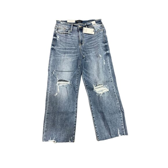 Judy Blue Medium Blue Denim High Waist Wide Leg Capri Pants JB8256 - Picture 1 of 6